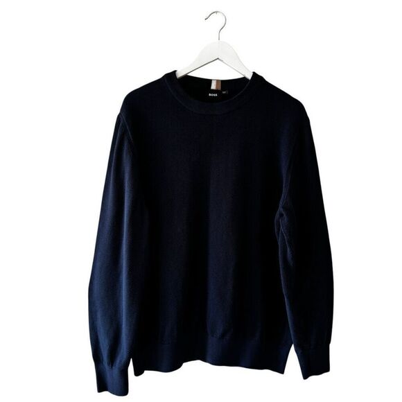 Hugo Boss Crewneck Navy Waffle Knit Cotton Cozy Minimalist Sz XXL #2387 - Picture 1 of 11